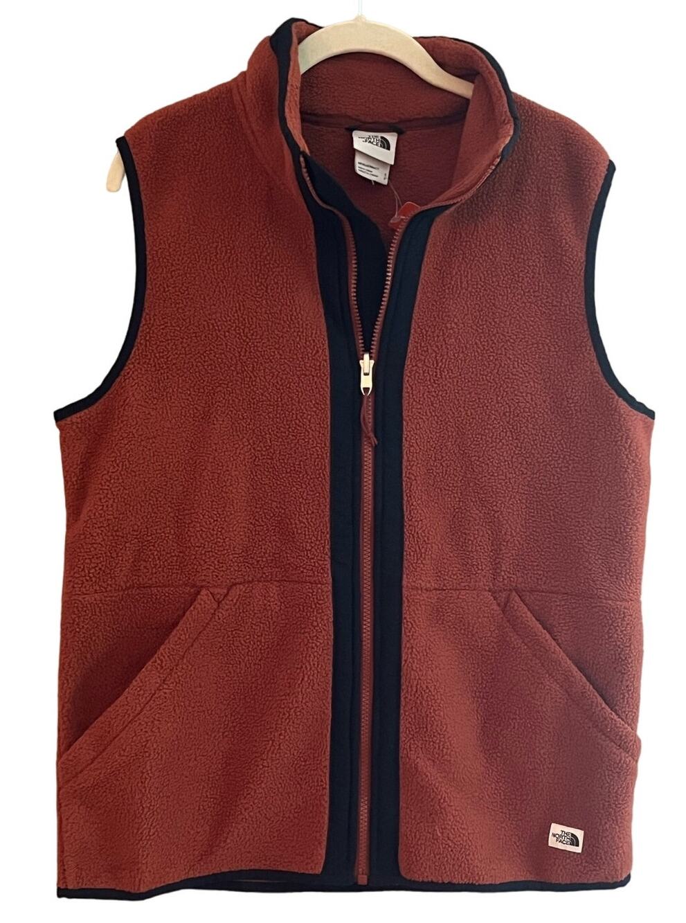 NWOT Mens North Face Carbondale Fleece Zip Burnt Orange Vest Size Small